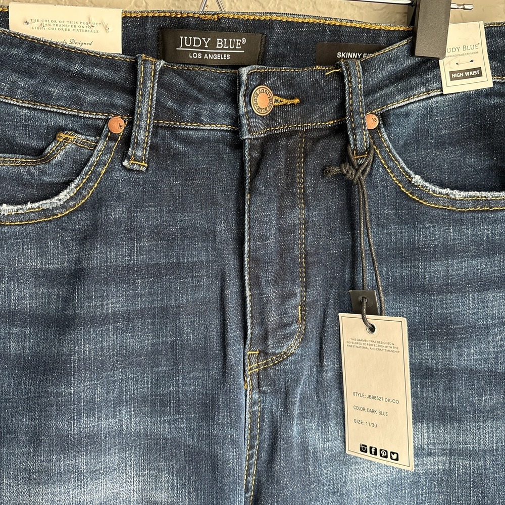 Judy Blue Womens Jeans 11/30 Dark Wash Blue High Rise Skinny Fit‎ Raw Hem NWT - Picture 11 of 15
